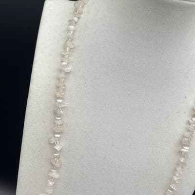 Vintage Genuine Natural Rose Quartz Tumbled Stone Chip Polished Beaded Necklace - Thumbnail 4