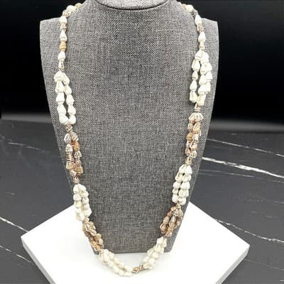 VTG 90s Continuous Shell Necklace Long Simple Beach Coastal Boho Layering Brown