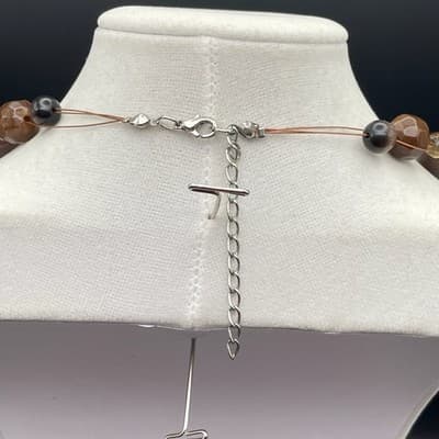 Vintage Brown Wood & Glass Bead Multi-Strand Necklace Boho Layered - Thumbnail 6