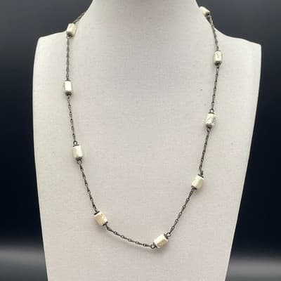 Vintage Y2K Chain Necklace w/ Cream Glass Beads – Y2K - Thumbnail 2