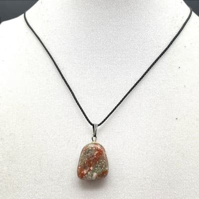 Vintage Natural Brecciated Jasper Stone Pendant Necklace Healing Gift Jewelry