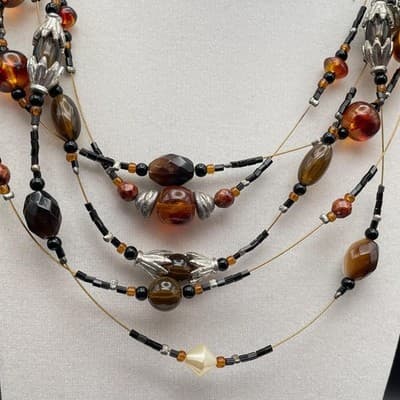Multi-Strand Autumn Glass Bead Statement Necklace – Adjustable Lobster Clasp - Thumbnail 4