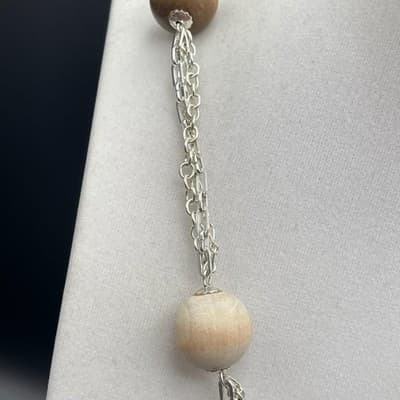 Vintage Silver Tone Chain & Wood Bead Tassel Necklace Boho Statement - Thumbnail 8