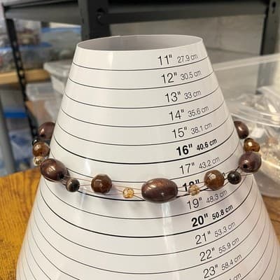 Vintage Brown Wood & Glass Bead Multi-Strand Necklace Boho Layered - Thumbnail 7