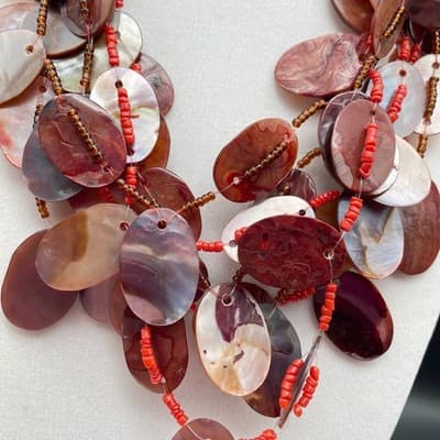 Vintage Bohemian Brown Colour Oval Shell Cluster Statement Abalone Necklace - Thumbnail 5
