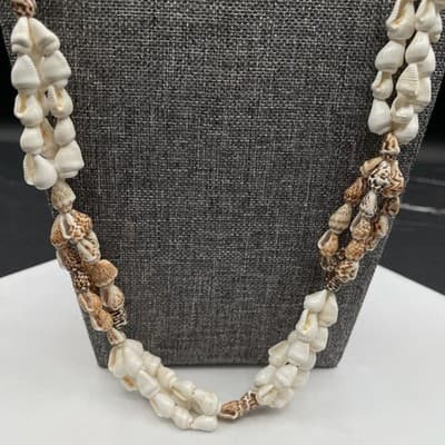 VTG 90s Continuous Shell Necklace Long Simple Beach Coastal Boho Layering Brown - Thumbnail 4
