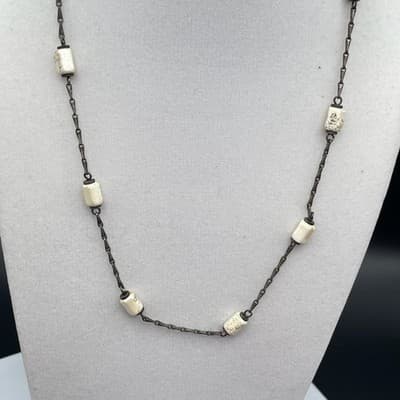 Vintage Y2K Chain Necklace w/ Cream Glass Beads – Y2K - Thumbnail 5