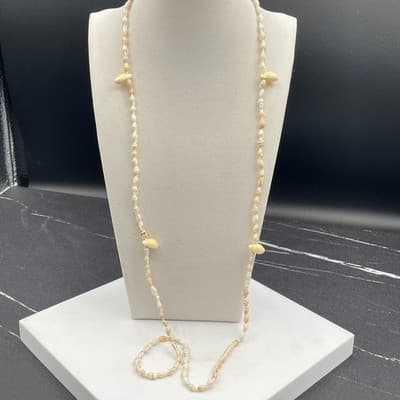 Vintage Long Puka Whelk Shell Necklace Boho Beach Jewelry Natural Cream - Thumbnail 5