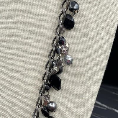 Vintage Gunmetal Charm Chain Necklace Black Bead Gothic Y2K Statement - Thumbnail 6