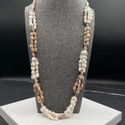 VTG 90s Continuous Shell Necklace Long Simple Beach Coastal Boho Layering Brown - Thumbnail 2