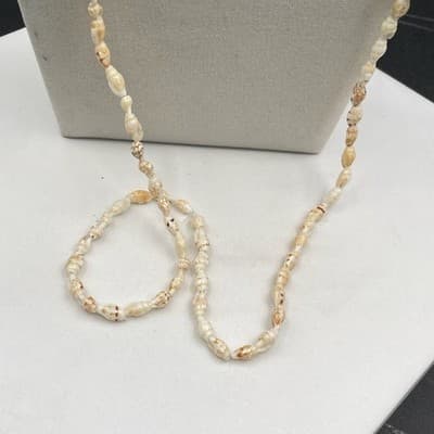 Vintage Long Puka Whelk Shell Necklace Boho Beach Jewelry Natural Cream - Thumbnail 6