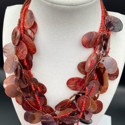 Vintage Bohemian Brown Colour Oval Shell Cluster Statement Abalone Necklace - Thumbnail 3
