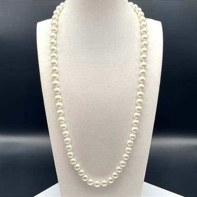 Vintage Cream Faux Pearl Necklace Gold Tone Filigree Fishhook Clasp