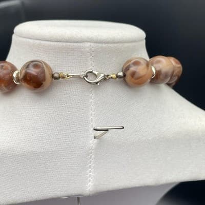 Acrylic Brown & Black Bead Statement Necklace w/ Silver Tone Accents - Thumbnail 8