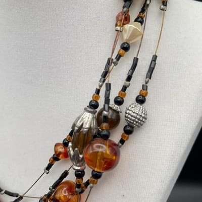 Multi-Strand Autumn Glass Bead Statement Necklace – Adjustable Lobster Clasp - Thumbnail 5
