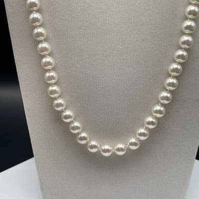Vintage Cream Faux Pearl Necklace Gold Tone Filigree Fishhook Clasp - Thumbnail 6