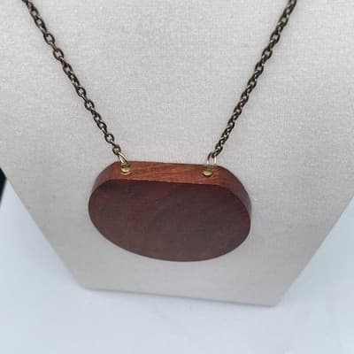 Vintage Brown Wood Round Pendant Necklace Boho Statement Chain - Thumbnail 7