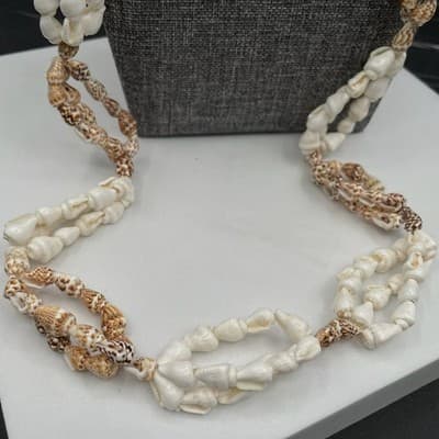 VTG 90s Continuous Shell Necklace Long Simple Beach Coastal Boho Layering Brown - Thumbnail 5