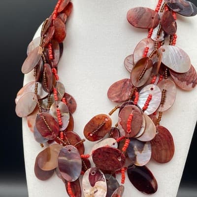 Vintage Bohemian Brown Colour Oval Shell Cluster Statement Abalone Necklace - Thumbnail 6