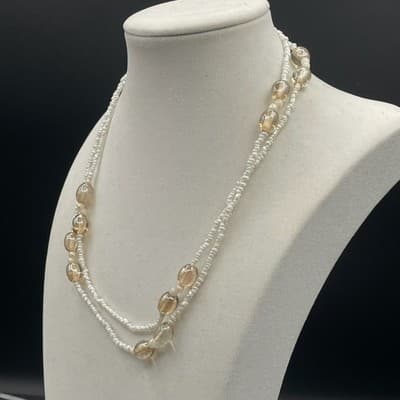 Vintage Long Strand White Seed Pearl Glass Bead Necklace 16" Lariat Style - Thumbnail 7