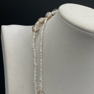 Vintage Long Strand White Seed Pearl Glass Bead Necklace 16" Lariat Style - Thumbnail 3