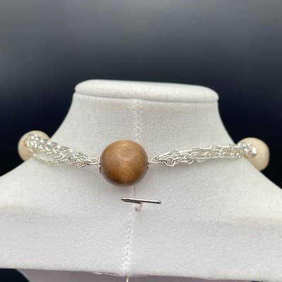 Vintage Silver Tone Chain & Wood Bead Tassel Necklace Boho Statement - Thumbnail 9