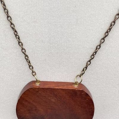 Vintage Brown Wood Round Pendant Necklace Boho Statement Chain - Thumbnail 6