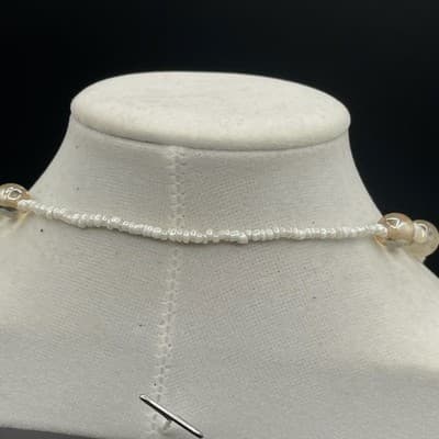 Vintage Long Strand White Seed Pearl Glass Bead Necklace 16" Lariat Style - Thumbnail 8