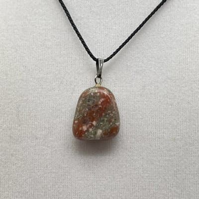 Vintage Natural Brecciated Jasper Stone Pendant Necklace Healing Gift Jewelry - Thumbnail 2