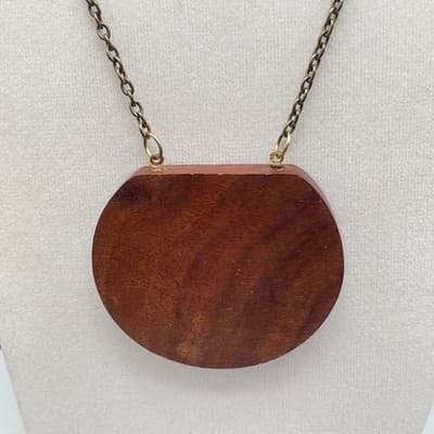 Vintage Brown Wood Round Pendant Necklace Boho Statement Chain - Thumbnail 8