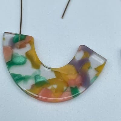 Vintage Multicolor Resin U-Shape Earrings Modern Art Deco Statement - Thumbnail 5