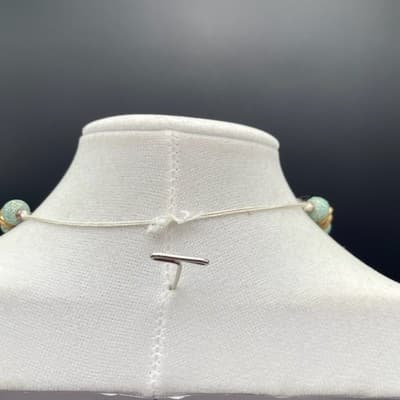 Vintage Turquoise Blue Textured Bead & Gold Tone Necklace Boho Statement - Thumbnail 6