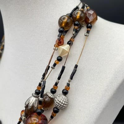 Multi-Strand Autumn Glass Bead Statement Necklace – Adjustable Lobster Clasp - Thumbnail 6