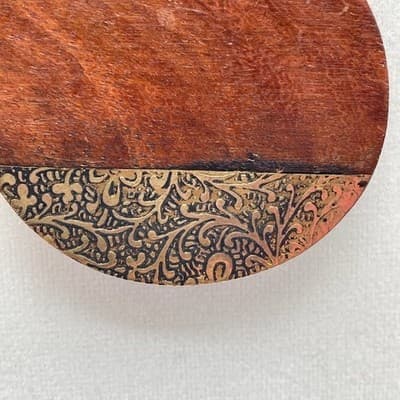 Vintage Brown Wood Round Pendant Necklace Boho Statement Chain - Thumbnail 10