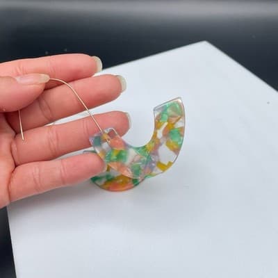 Vintage Multicolor Resin U-Shape Earrings Modern Art Deco Statement - Thumbnail 9