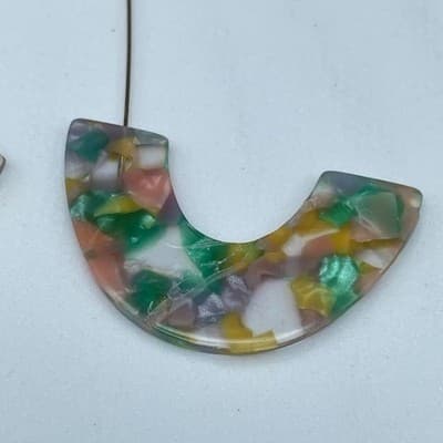 Vintage Multicolor Resin U-Shape Earrings Modern Art Deco Statement - Thumbnail 6