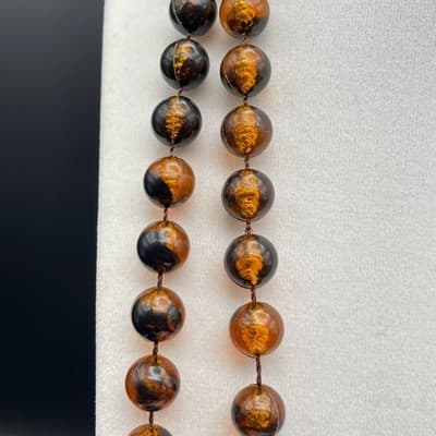 Long Black & Amber Glass Bead Necklace Halloween Fall Boho Layering Opera - Thumbnail 5