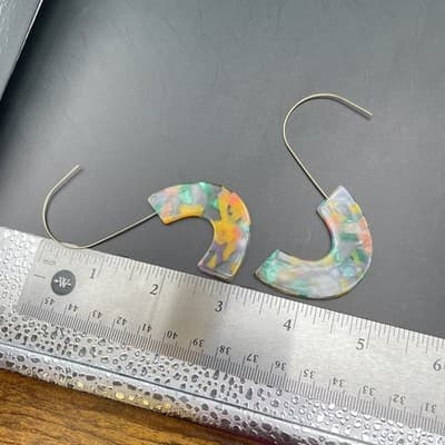 Vintage Multicolor Resin U-Shape Earrings Modern Art Deco Statement - Thumbnail 11