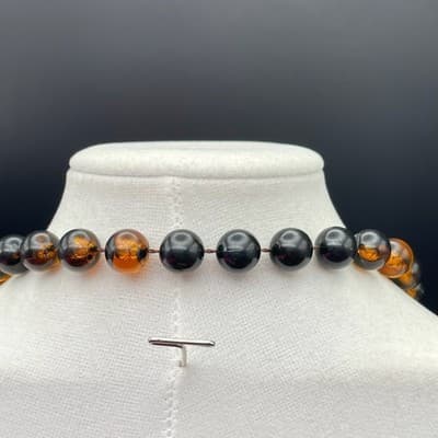 Long Black & Amber Glass Bead Necklace Halloween Fall Boho Layering Opera - Thumbnail 6