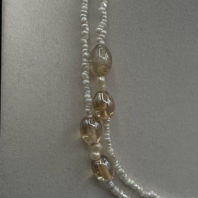 Vintage Long Strand White Seed Pearl Glass Bead Necklace 16" Lariat Style - Thumbnail 4