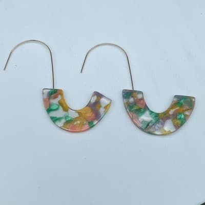 Vintage Multicolor Resin U-Shape Earrings Modern Art Deco Statement - Thumbnail 2