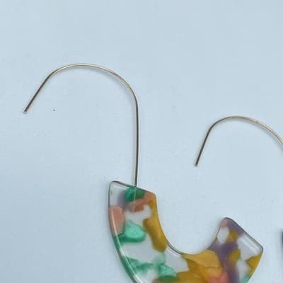 Vintage Multicolor Resin U-Shape Earrings Modern Art Deco Statement - Thumbnail 4