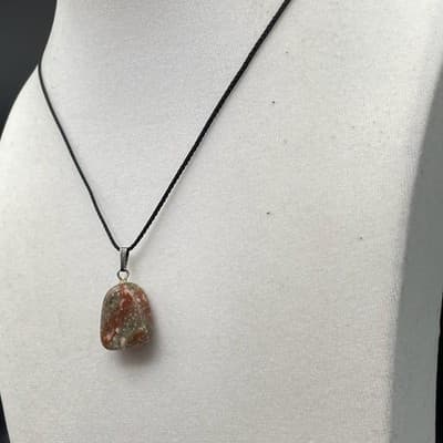 Vintage Natural Brecciated Jasper Stone Pendant Necklace Healing Gift Jewelry - Thumbnail 5