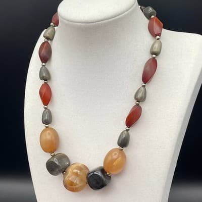 Chunky Mixed Gemstone Bead Statement Necklace Earthy Boho Y2K Vibes - Thumbnail 2