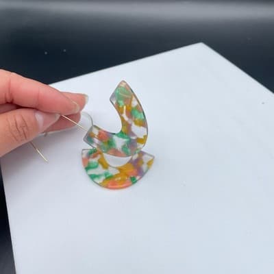 Vintage Multicolor Resin U-Shape Earrings Modern Art Deco Statement - Thumbnail 8