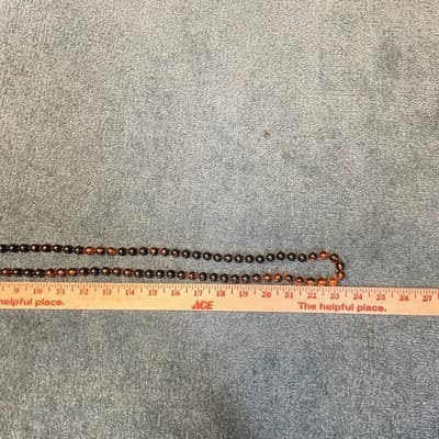 Long Black & Amber Glass Bead Necklace Halloween Fall Boho Layering Opera - Thumbnail 8