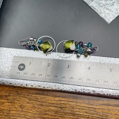 Vintage Silver Tone Multicolor Bead Hoop Drop Earrings Boho Y2K - Thumbnail 9