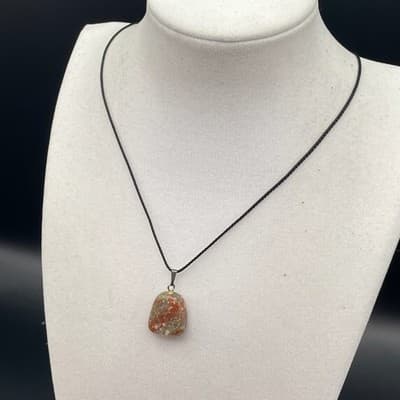Vintage Natural Brecciated Jasper Stone Pendant Necklace Healing Gift Jewelry - Thumbnail 4