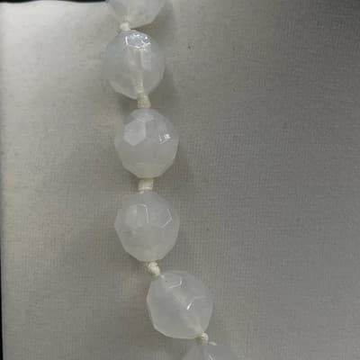 Vintage White Faceted Resin Bead Necklace Ribbon Tie Choker 14" Chunky Style - Thumbnail 3