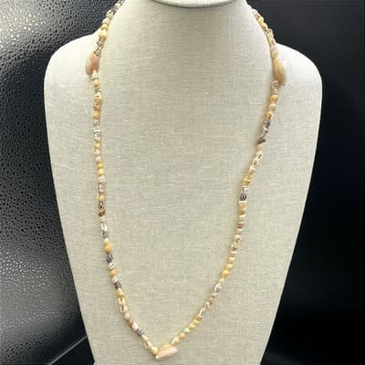 VTG Cowrie Shell Necklace Puka Beads Long Strand Beach Boho Style Neutral Tone